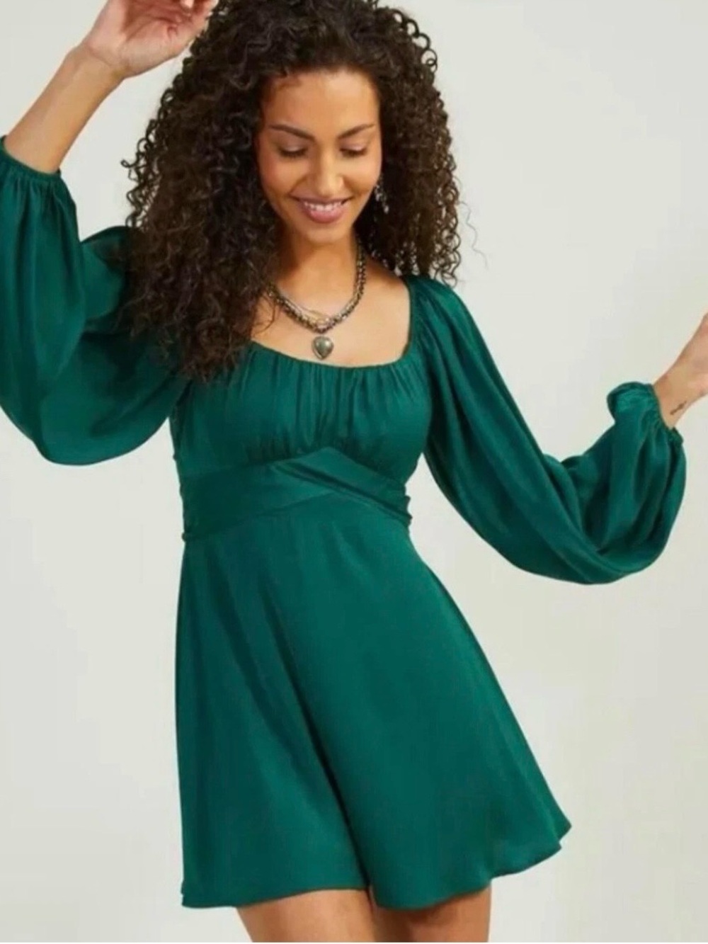 Emerald Long-Sleeve Square Neck Mini Dress, size S, like new.